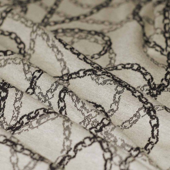 Jacquard Stof - Ketting Beige Zwart - (Jersey Stoffen)