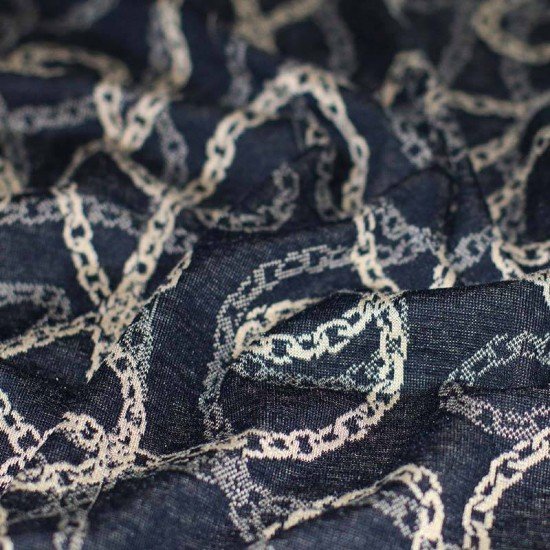 Jacquard Stof - Ketting Zwart Beige - (Jersey Stoffen)