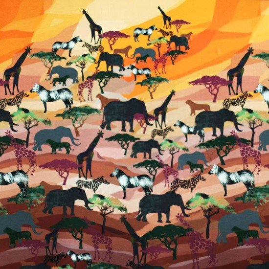 Jersey Cotton Fabric Digital Print - Safari Panel - (Fabric Outlet)