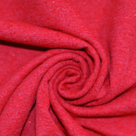 French Terry Stof - Rød Melange Med Glitter Lurex  - (Sweat Stof)